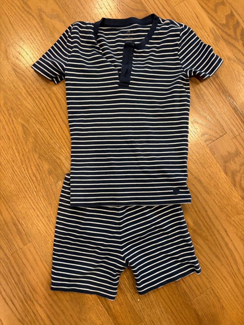 Striped Navy and White Short-Sleeve Kids Pajama Set